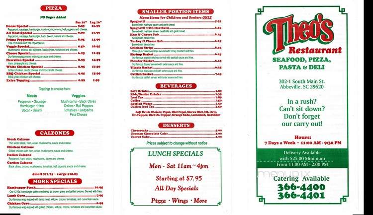 Theo's Deli Seafood Restaurant - Abbeville, SC