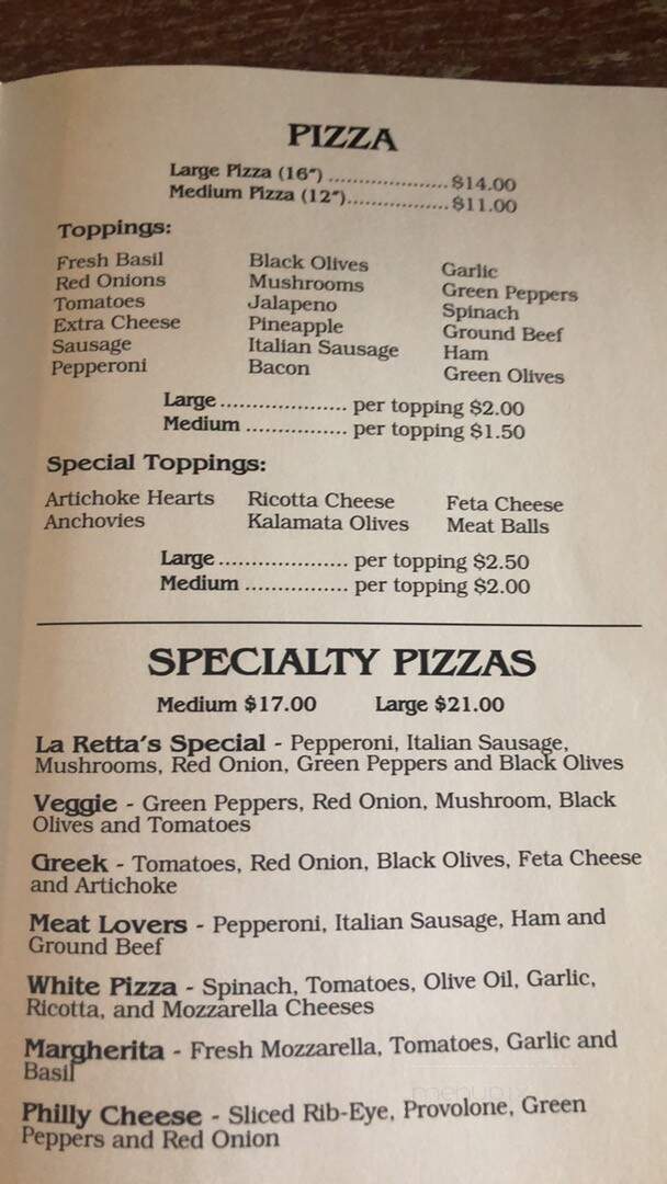 La Retta's Pizzeria - Edisto Beach, SC