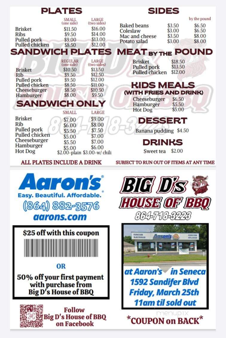 Big D's House of BBQ - West Union, SC