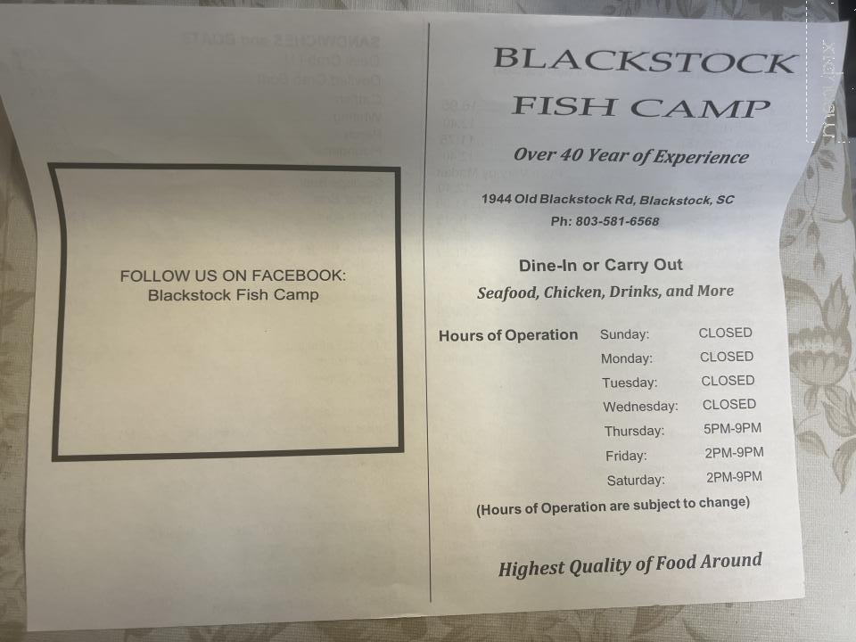 Blackstock Fish Camp - Blackstock, SC